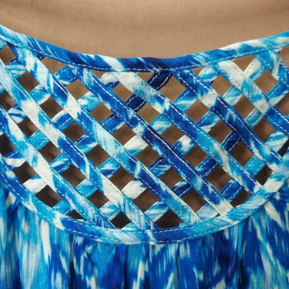 Band of Gypsies Sun Dress XS Sea Of Blue Spaghetti Strap Weave Smocked Back - Picture 5 of 10